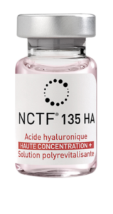 Flacon de solution polyrevitalisante NCTF 135 HA à base d'acide hyaluronique haute concentration, utilisée pour les injections de revitalisation de la peau à Nantes